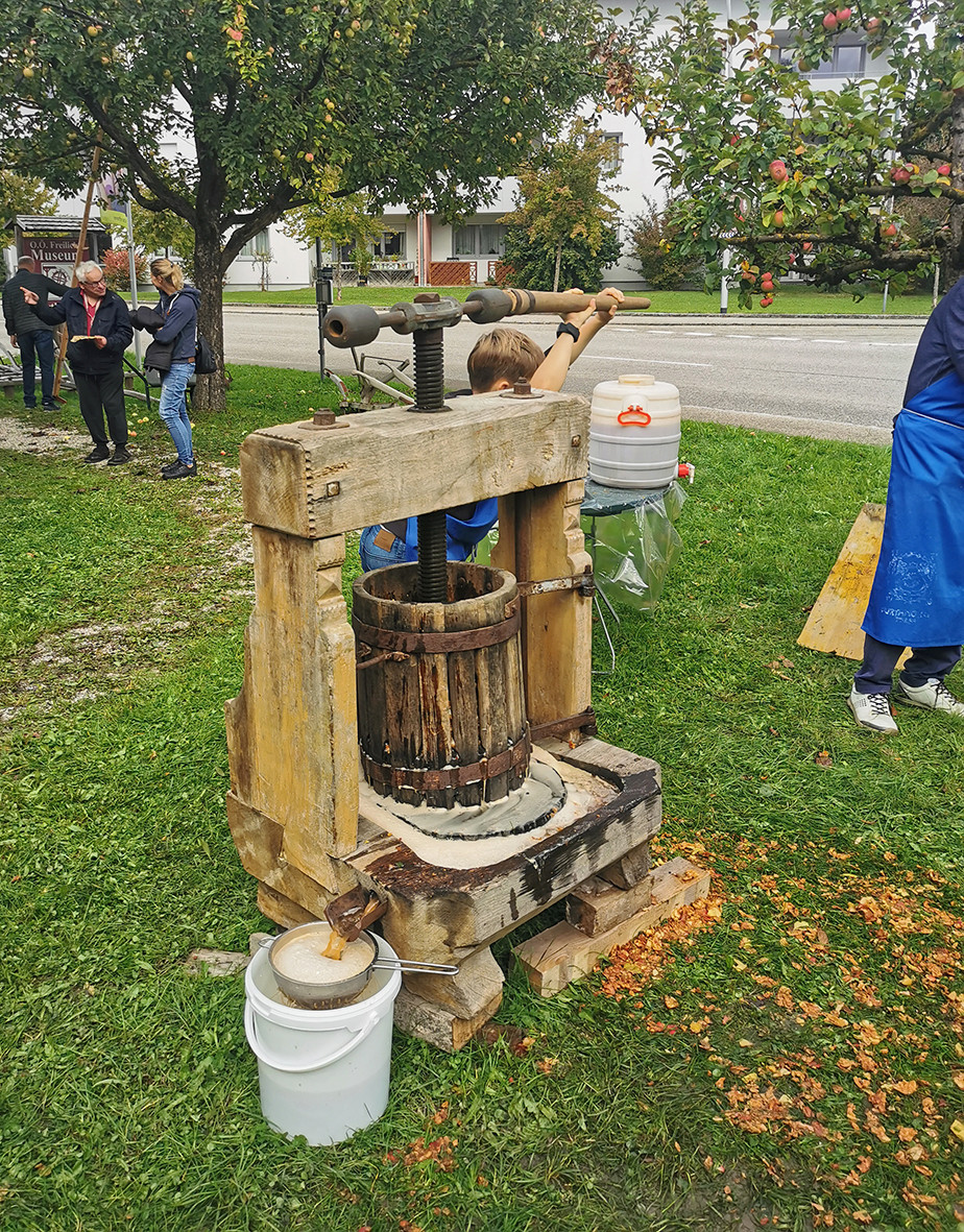 Mostmachen mit der alten Obstmühle